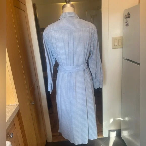 H&M Light Blue Pinstripe Midi Shirt Dress - Picture 7 of 8